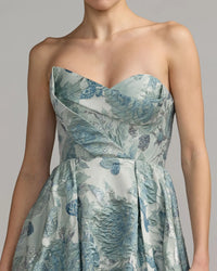 Mac Duggal Blue Strapless Floral Brocade Ball Gown #68999 Seafoam