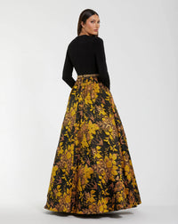 Mac Duggal 69000 Black Gold long sleeve floral brocade ball gown - Back view