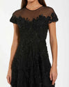 Mac Duggal Black Embellished Lace Illusion Neck A-Line Midi Dress #69003