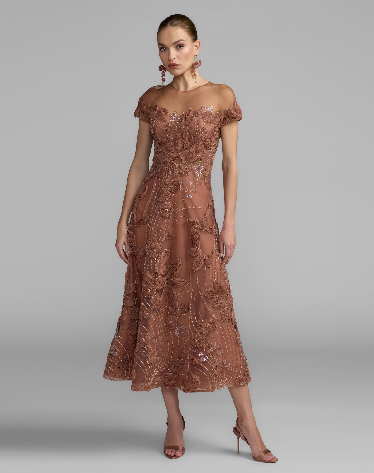 Mac Duggal #69003 rust embellished lace illusion cocktail dress
