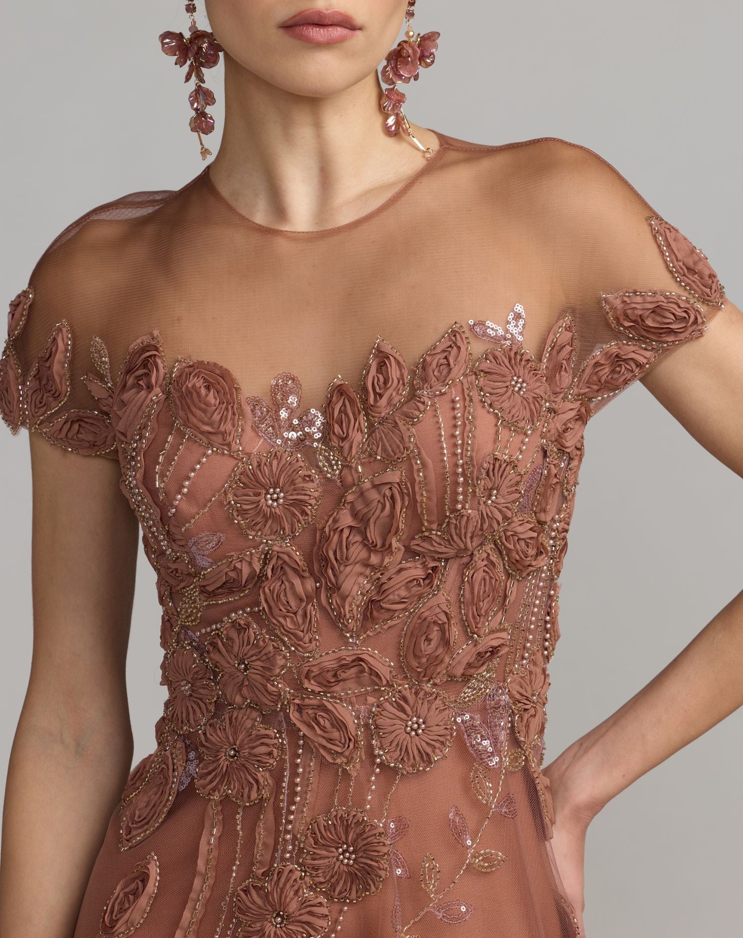 Mac Duggal #69003 rust embellished lace illusion cocktail dress