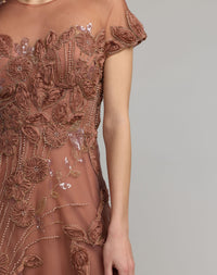 Mac Duggal #69003 rust embellished lace illusion cocktail dress
