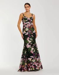 Mac Duggal Black Sleeveless Floral Embroidered Mermaid Gown #69004
