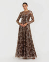 Mac Duggal Brown Embellished Long Sleeve High Neck Evening Gown Bronze #69005