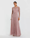 Mac Duggal Pink Beaded High Neck Long Sleeve A Line Gown, Mocha #69012