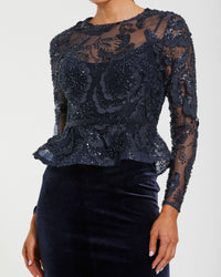 Mac Duggal #69017 beaded illusion bodice close-up