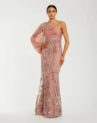 Mac Duggal #69019 Chiffon One Sleeve Embroidered Gown