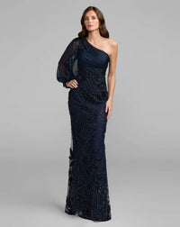 Mac Duggal Navy One Sleeve Chiffon Embellished Gown #69019