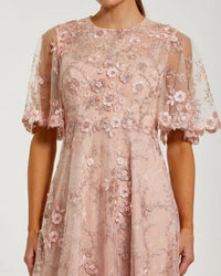 Flutter Sleeve Embroidered Midi Dress in Blush