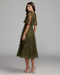 Mac Duggal #69036 olive embroidered midi dress back view