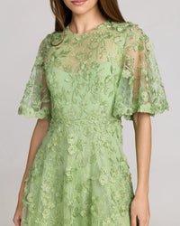 Flutter Sleeve Embroidered Midi Dress - Sage