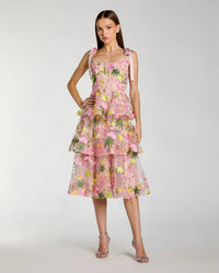 Floral Embroidered Tiered Midi Dress
