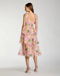 Floral Embroidered Tiered Midi Dress