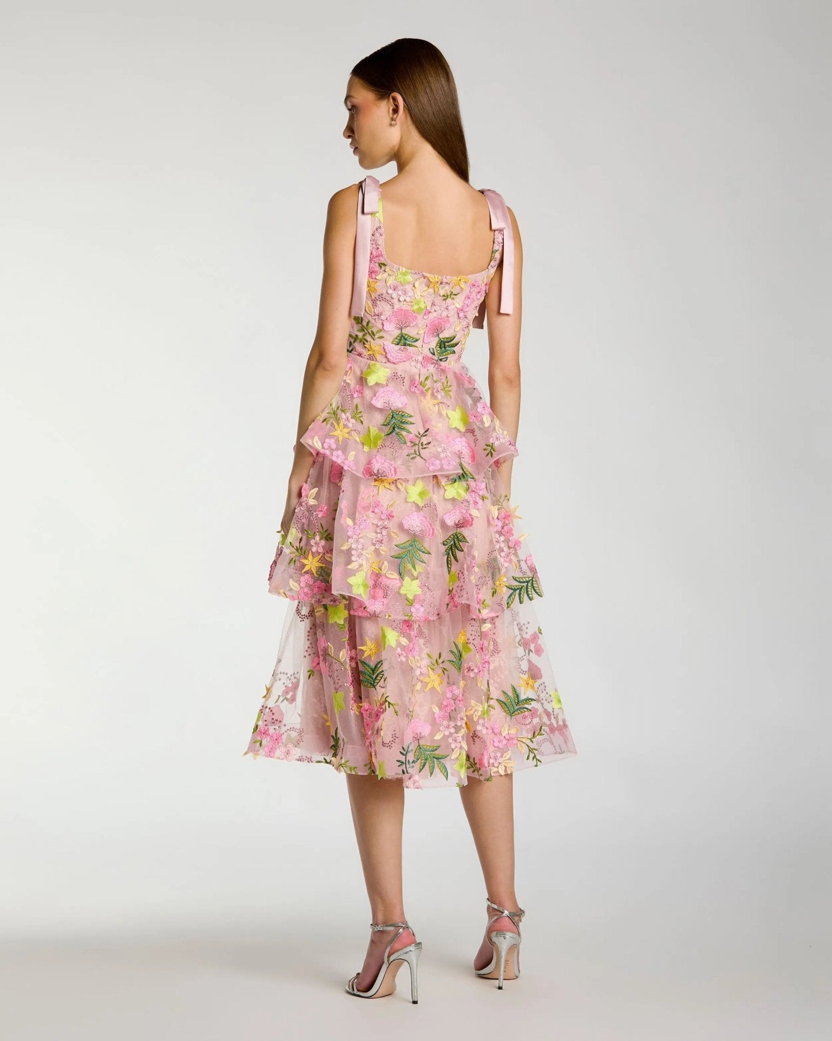 Floral Embroidered Tiered Midi Dress