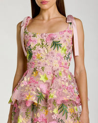 Floral Embroidered Tiered Midi Dress