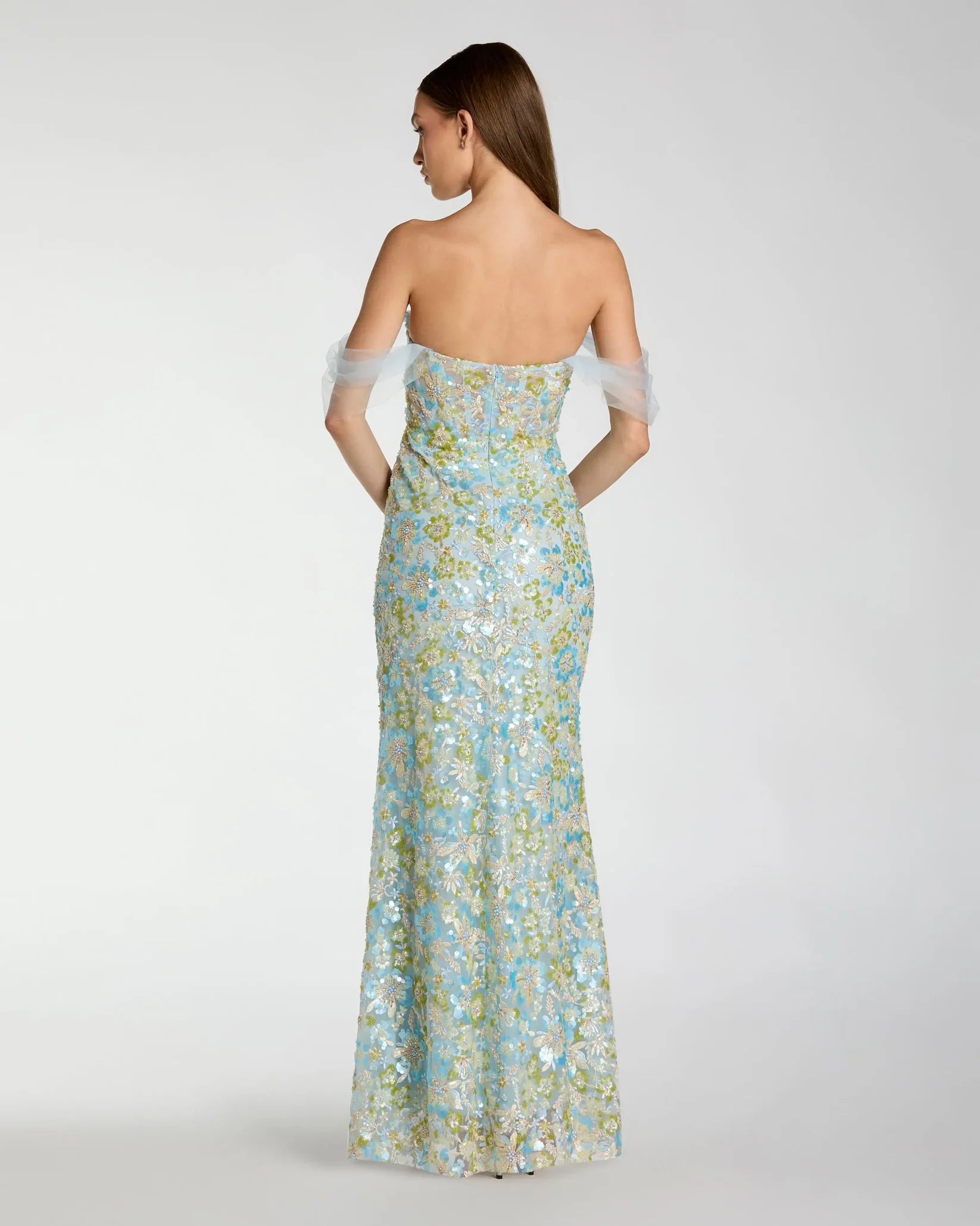 Mac Duggal Blue Embellished Sweetheart Corset Trumpet Gown #69045