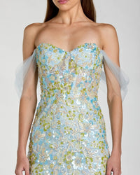 Mac Duggal Blue Embellished Sweetheart Corset Trumpet Gown #69045