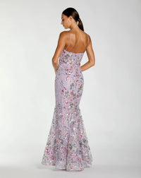 Mac Duggal Purple Spaghetti Strap Floral Embroidered Trumpet Gown Lilac Multi #69049