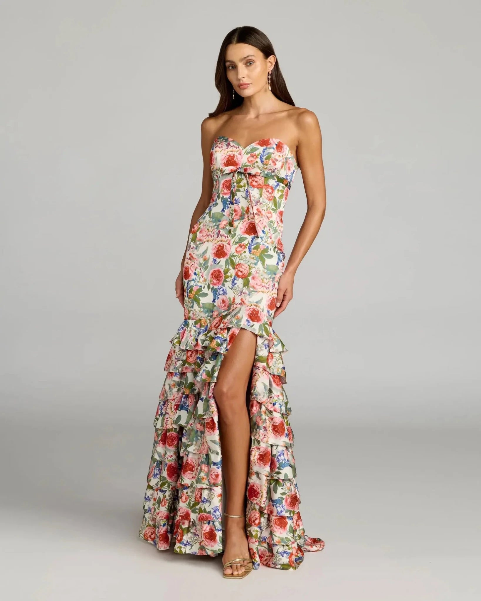 Mac Duggal #69059 Multicolor Floral Strapless Ruffle Hem – Shaide Boutique