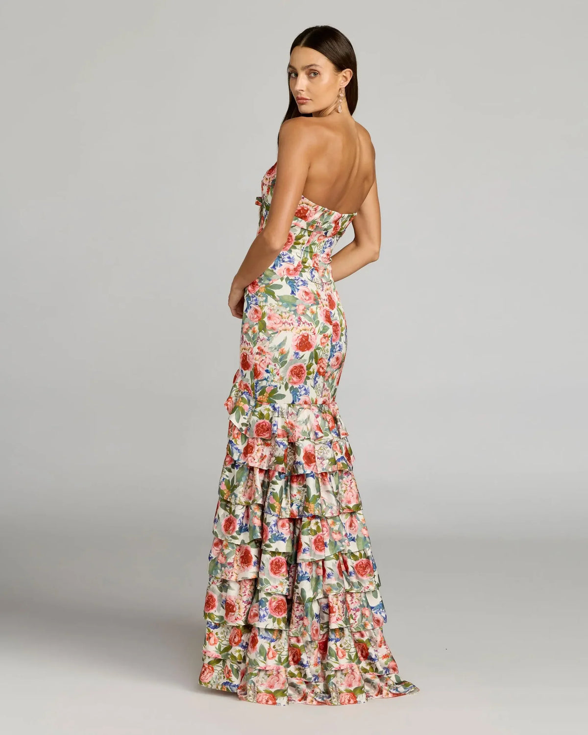 Mac Duggal Multicolor Floral Strapless Ruffle Hem Mermaid Gown #69059 Ivory Multi