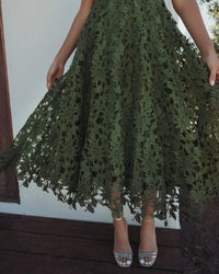 Mac Duggal 69073 Army Green sleeveless embroidered lace A line midi dress