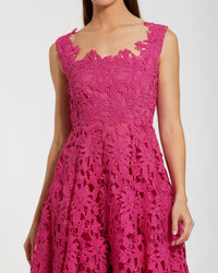 Pink Sleeveless Embroidered Lace A Line Midi Dress - Close Up