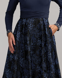Mac Duggal #69082 midnight gown brocade skirt and cuff detail