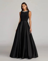 Mac Duggal #69084 black embellished high neck sleeveless a line gown