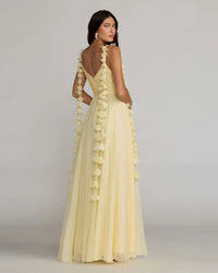 Mac Duggal Yellow Chiffon A Line Gown With 3D Flower Straps #69086