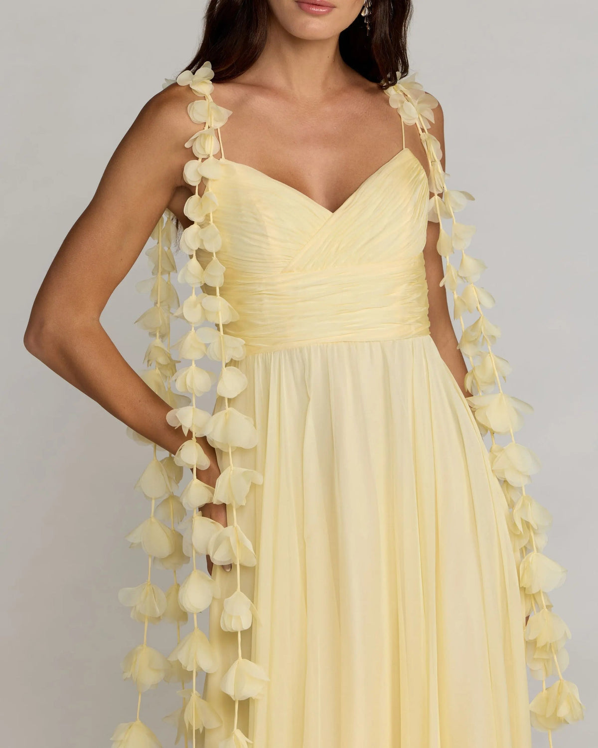 Mac Duggal Yellow Chiffon A Line Gown With 3D Flower Straps #69086