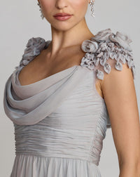 Chiffon cowl neck embellished cap sleeve gown - Platinum