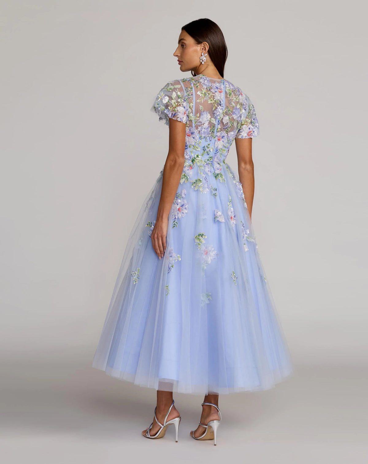 Back view of Mac Duggal 69108 blue multi floral embroidered dress