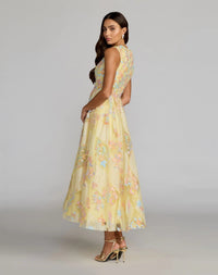Mac Duggal 69111 Yellow Multi sleeveless embroidered A-line midi dress - Back view