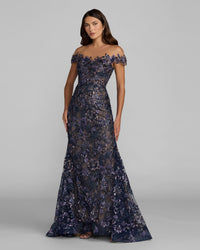 Mac Duggal #69139 Navy Embellished Lace Trumpet Gown Midnight