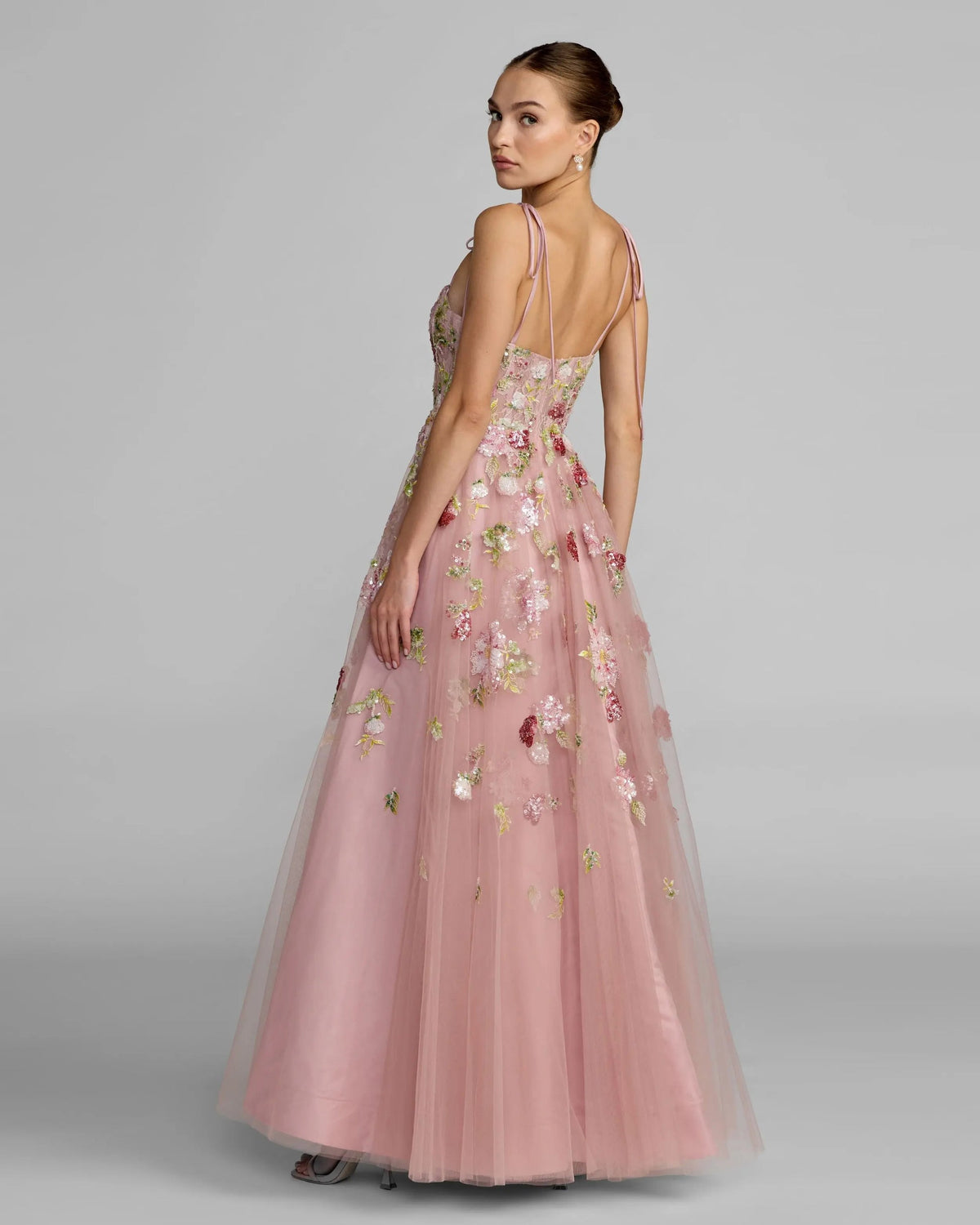 Mac Duggal Pink Floral Embellished Tulle Ball Gown #69143