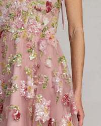 Mac Duggal Pink Floral Embellished Tulle Ball Gown #69143