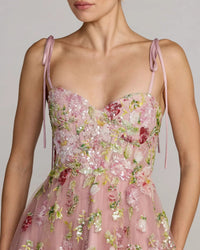 Mac Duggal Pink Floral Embellished Tulle Ball Gown #69143