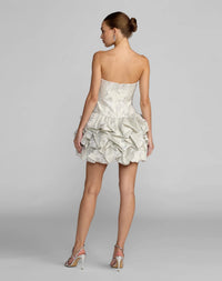 Ivory Strapless Brocade Bubble Hem Mini Dress