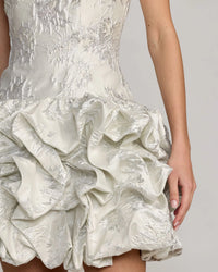 Ivory Strapless Brocade Bubble Hem Mini Dress
