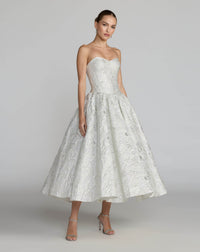 Mac Duggal #69146 Brocade Strapless Dropwaist Midi Dress Ivory