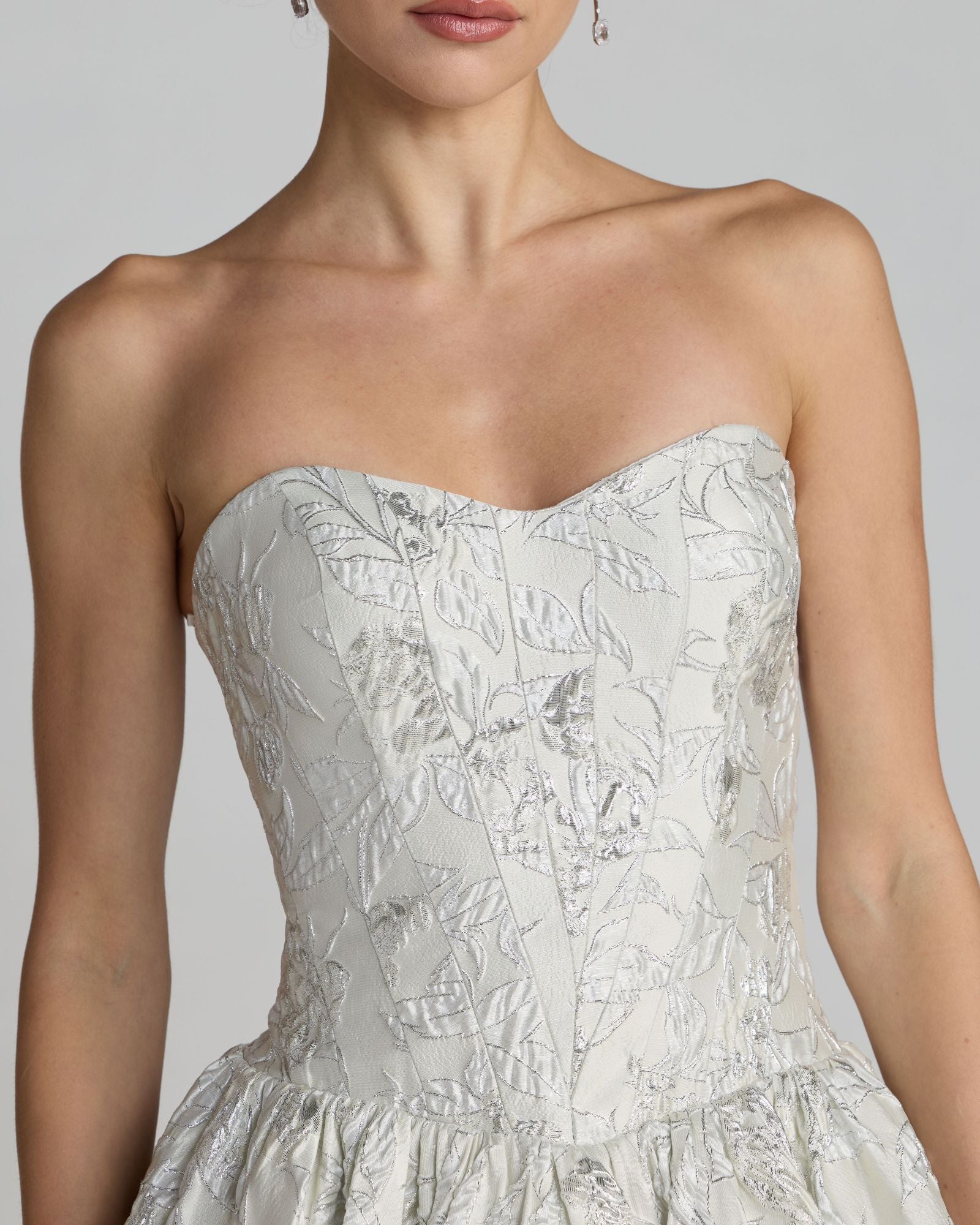 Ivory brocade dress detail
