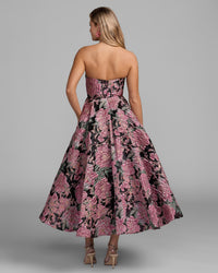 Mac Duggal #69149 black multi brocade midi dress back view