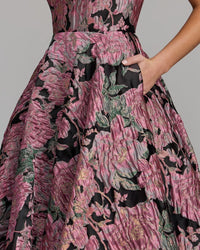 Mac Duggal #69149 black multi brocade pattern detail