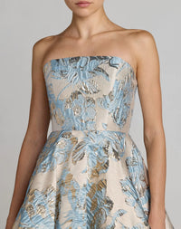 Mac Duggal 69149 Powder Blue brocade strapless midi dress with pockets - detail