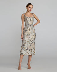 Silver Floral Square Neck Midi Dress