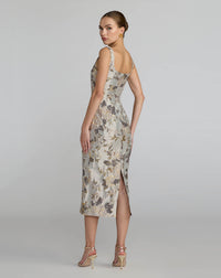 Silver Floral Square Neck Midi Dress - Back
