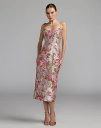 Mac Duggal Light Pink Floral Brocade Bow Strap Midi Dress #69153 Pink Multi