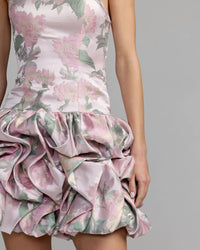 Blush Multi Brocade Bubble Hem Skirt Strapless Mini Dress