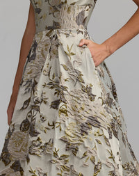 Floral Brocade Cap Sleeve Ball Gown