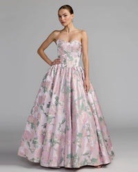 Mac Duggal #69162 Pink Multi Brocade Dropwaist Ballgown With Pockets